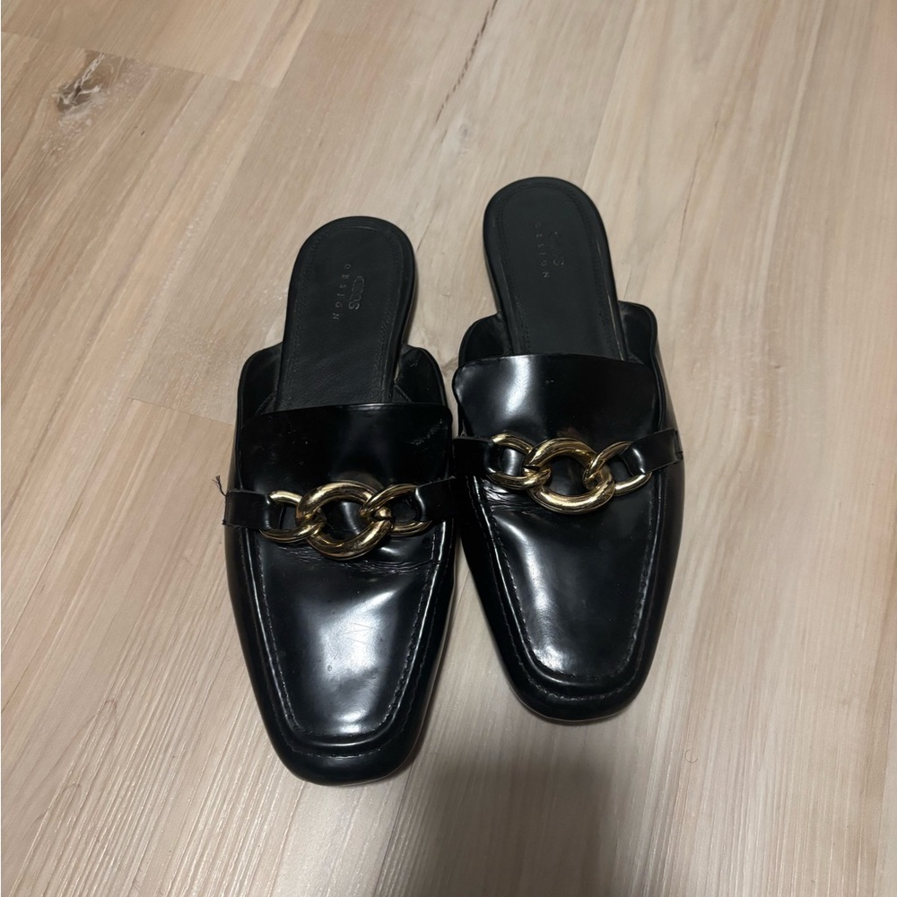 ASOS Black Slip-On Loafers with Gold Chain